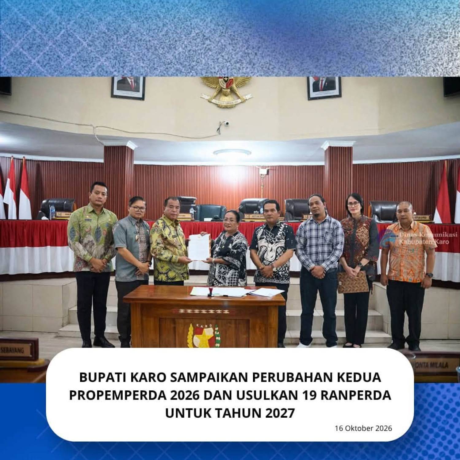 Bupati Karo Sampaikan Perubahan Kedua Propemperda 2026 dan Usulkan 19 Ranperda untuk Tahun 2027